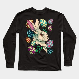 Easter bunny with colorful decorated eggs, cute rabbit Long Sleeve T-Shirt